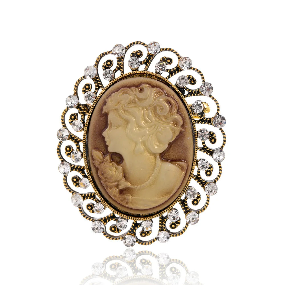Vintage Victorian Design Queen's Cameo Brooch Pin, Antique
