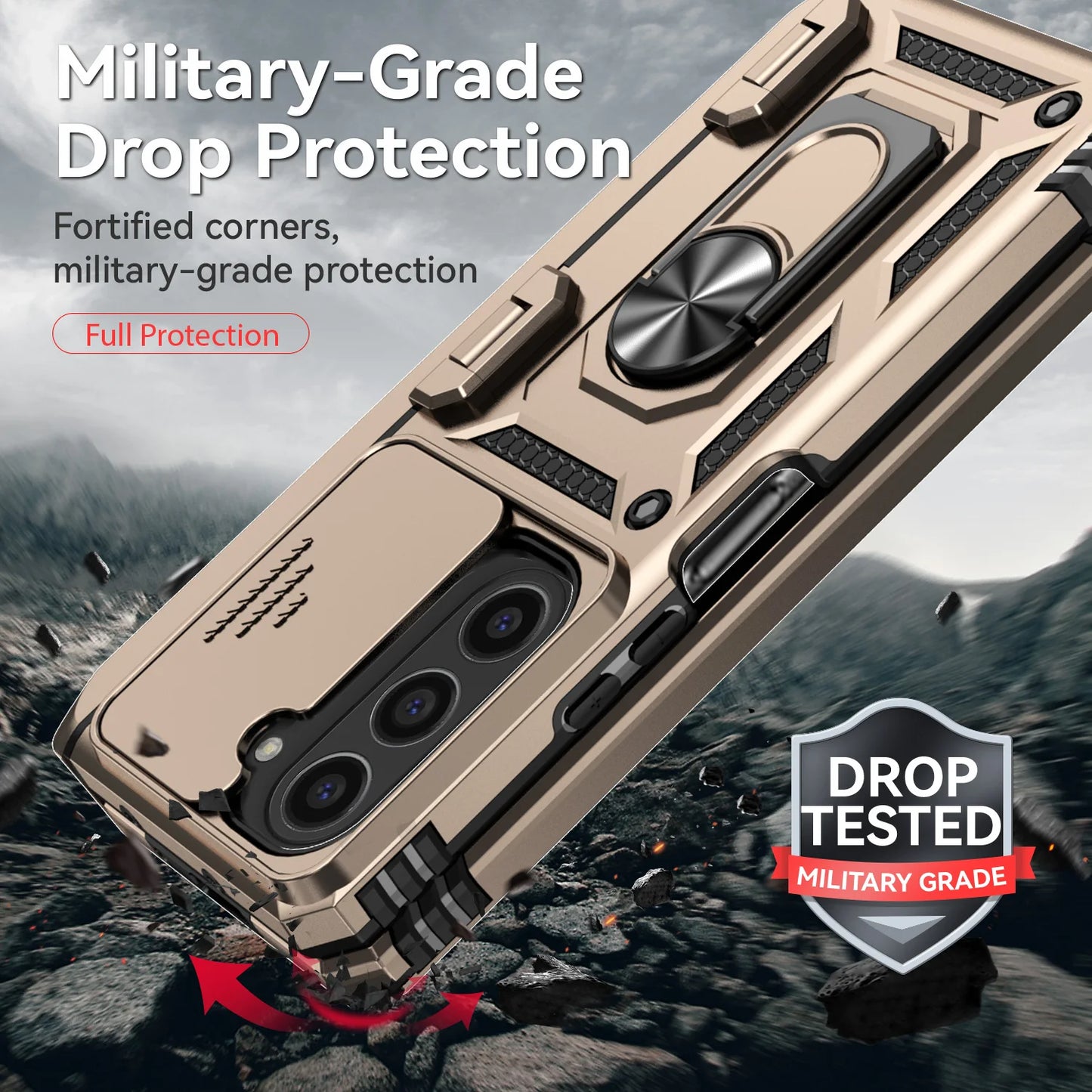 Slide Camera Phone Cover for Samsung Galaxy Z Fold Cases with Stand Holder Armor