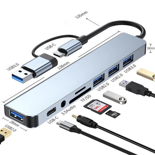 8 in 2 USB +Type C HUB Docking Station Phone Disk Converter