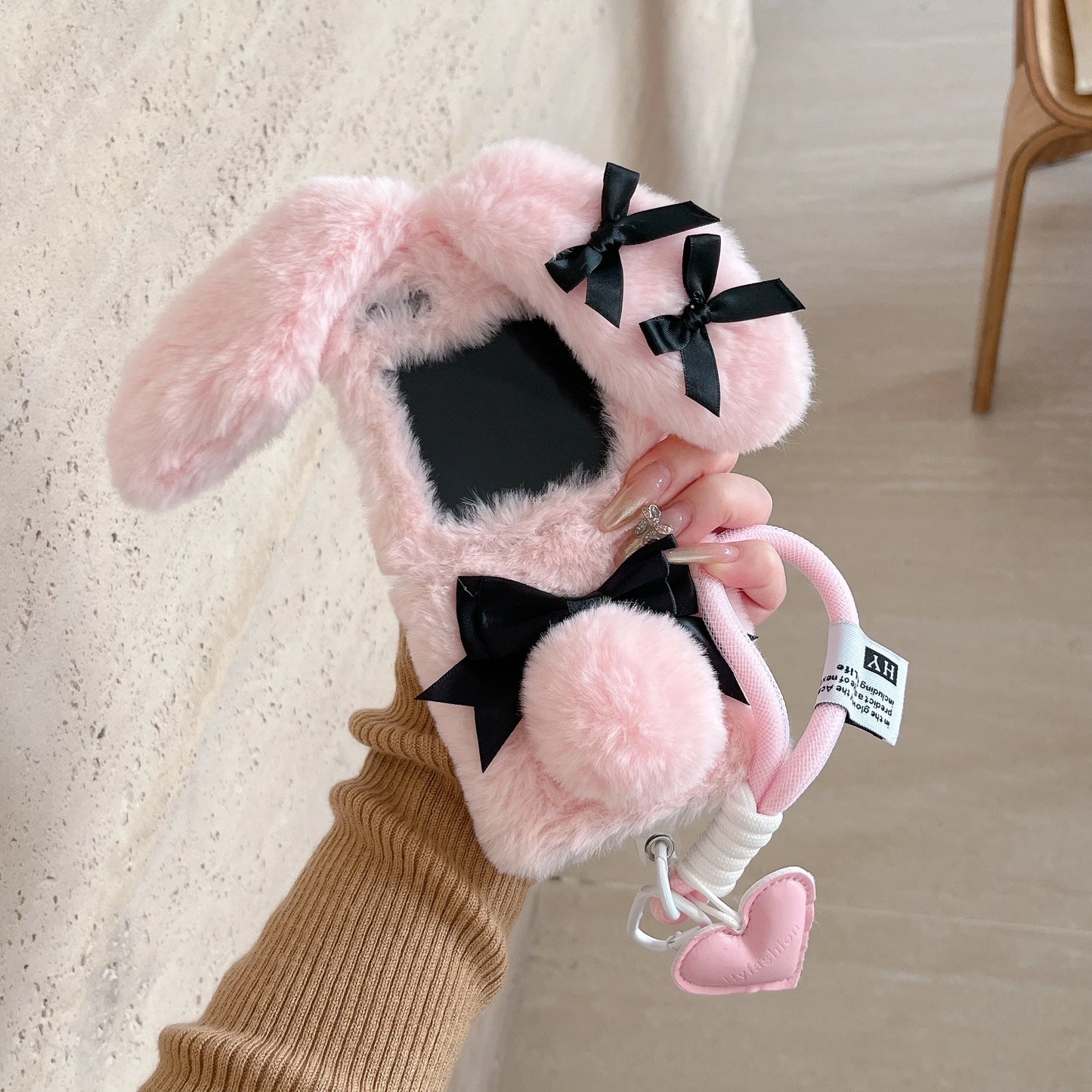 Bunny Folding Plush Phone Case with Lanyard Kawaii for Galaxy Z Flip