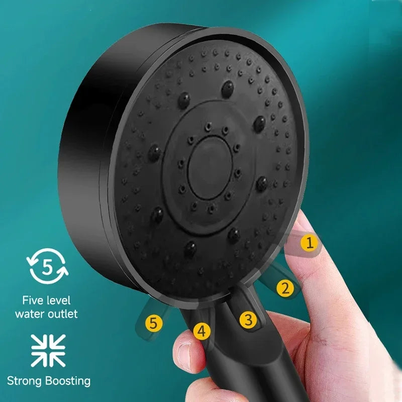 5 Mode Pressure Boost Shower Head Multifunction Adjustable Yield Shower