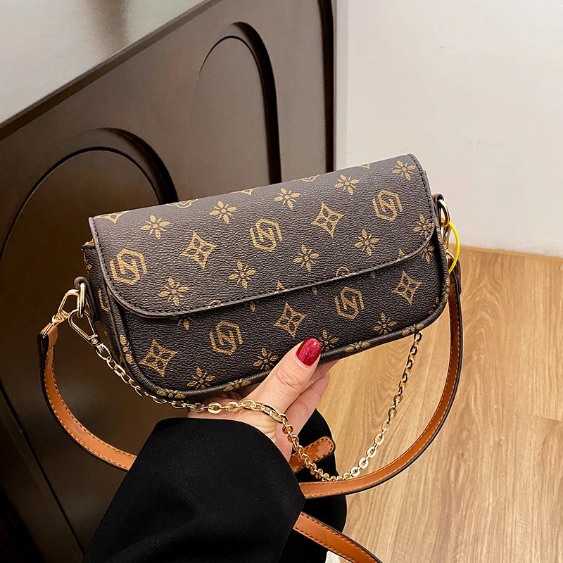 Retro printed small square bag versatile single shoulder bag