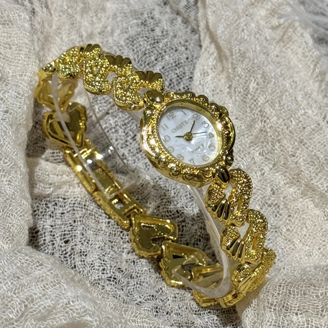 Vintage Gold Analog Quartz Watch Exquisite Arabic Numerals Dial