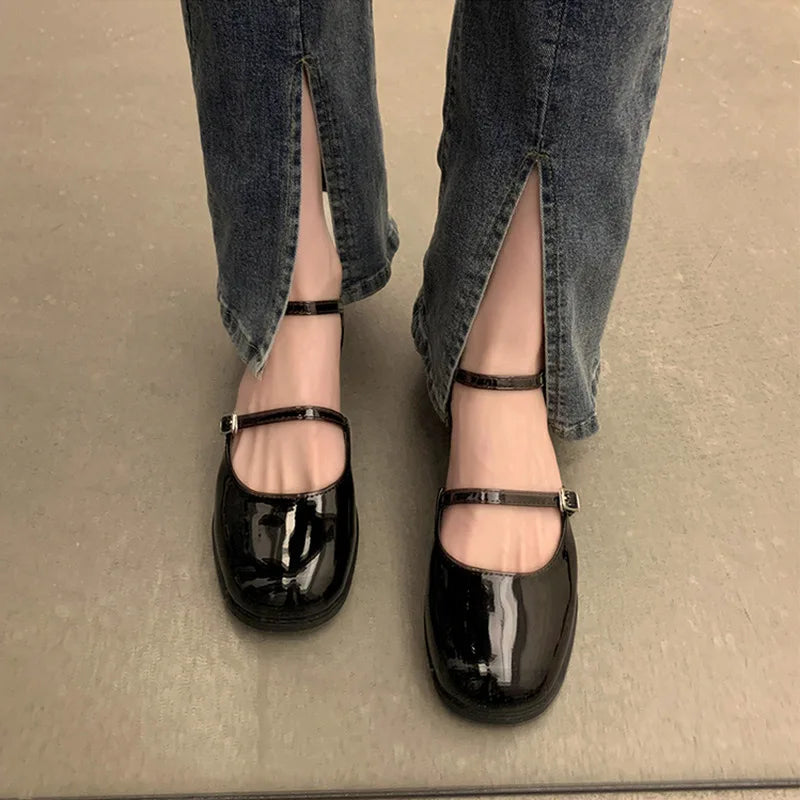 Buckle Pumps Women Elegant Shallow Hollow Thick Heel Casual Shoes