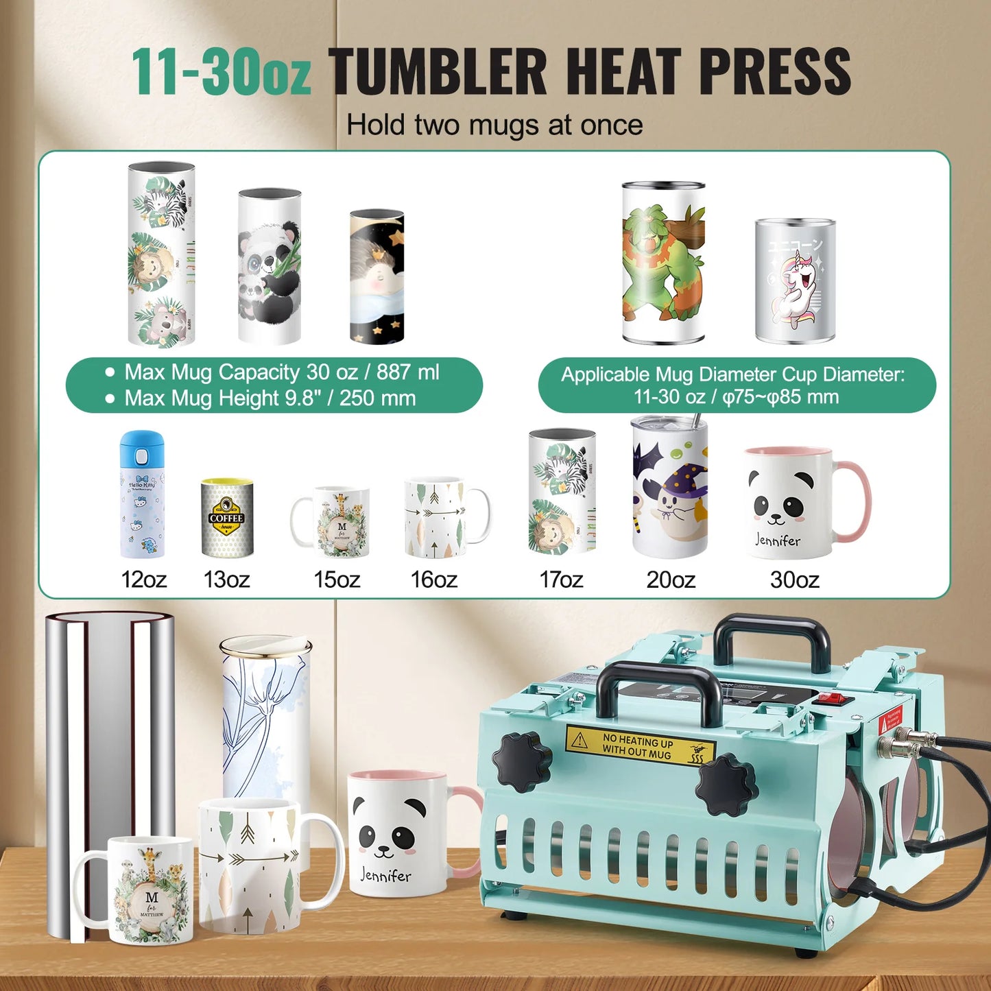 Tumbler Heat Press Machine 2 Station Heaters 11-30oz Mug Press Tumbler Press Sublimation
