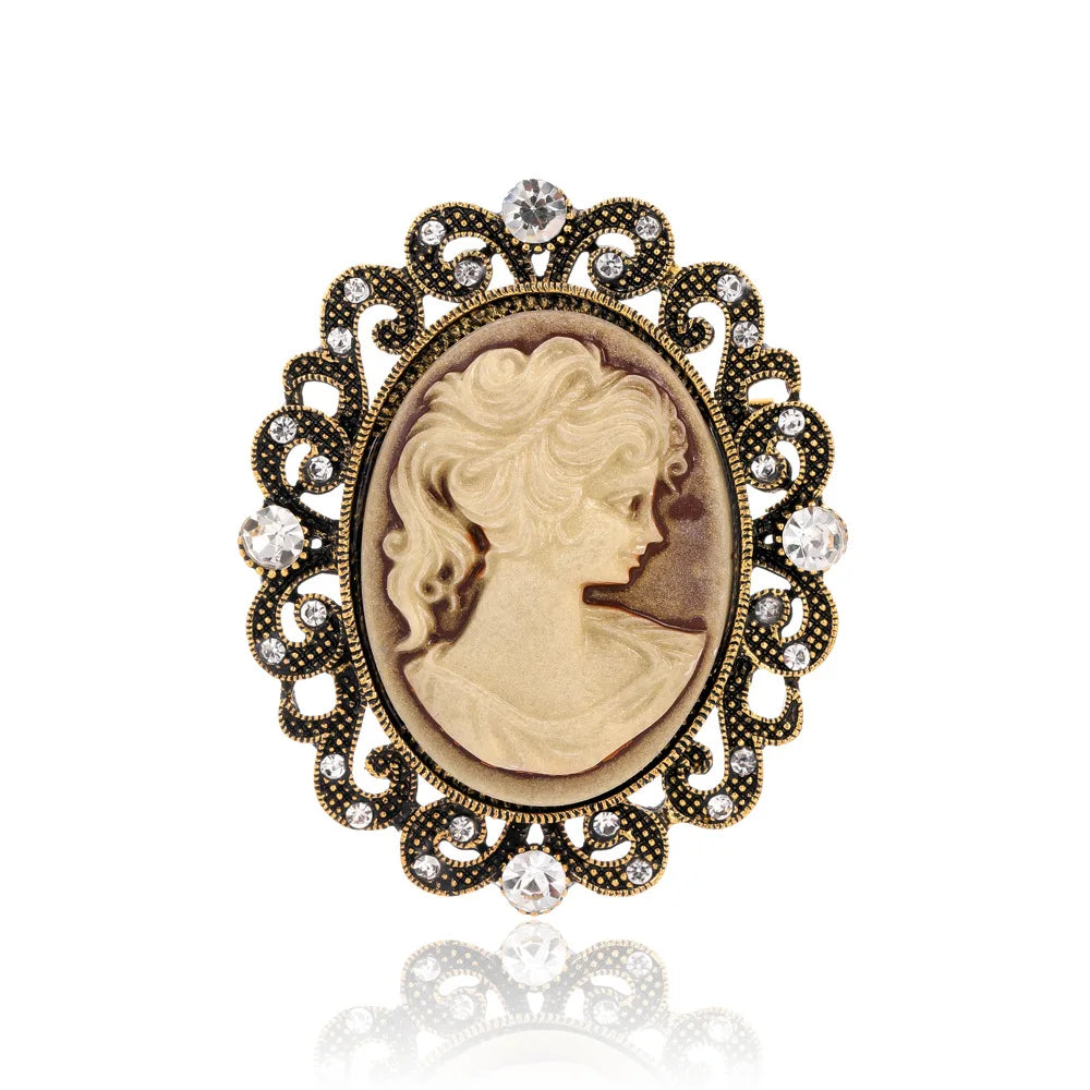 Vintage Victorian Design Queen's Cameo Brooch Pin, Antique