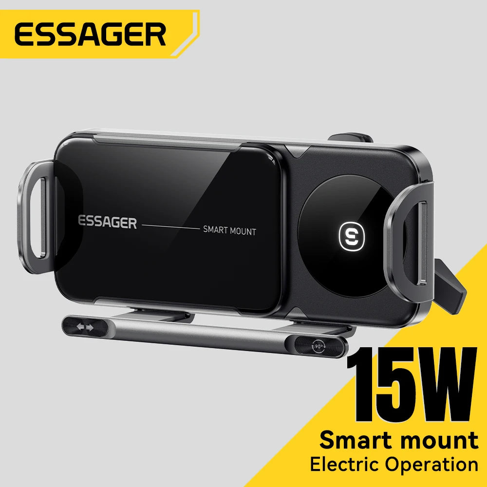 Essager 15W Car Wireless Charger Dual Coil One-Touch Rotatable Car Phone Holder