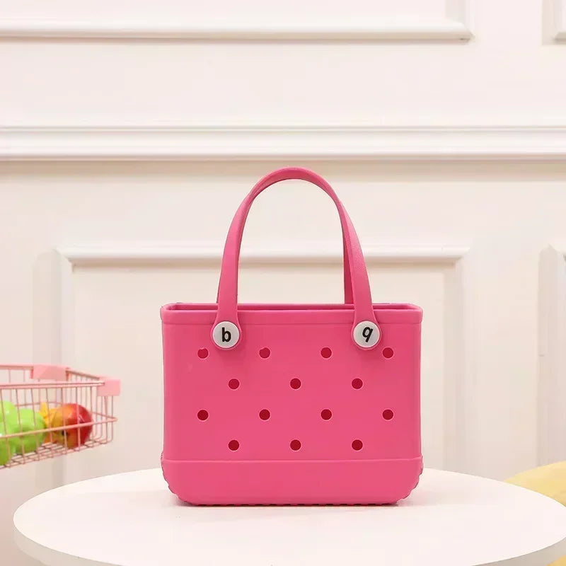 Small Beach Bag Tote Silicone Basket Waterproof Mini Jelly Handbag