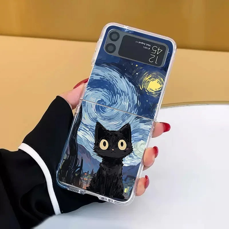 Artistic Black Cat Starry Night Case for Samsung Galaxy Z Flip