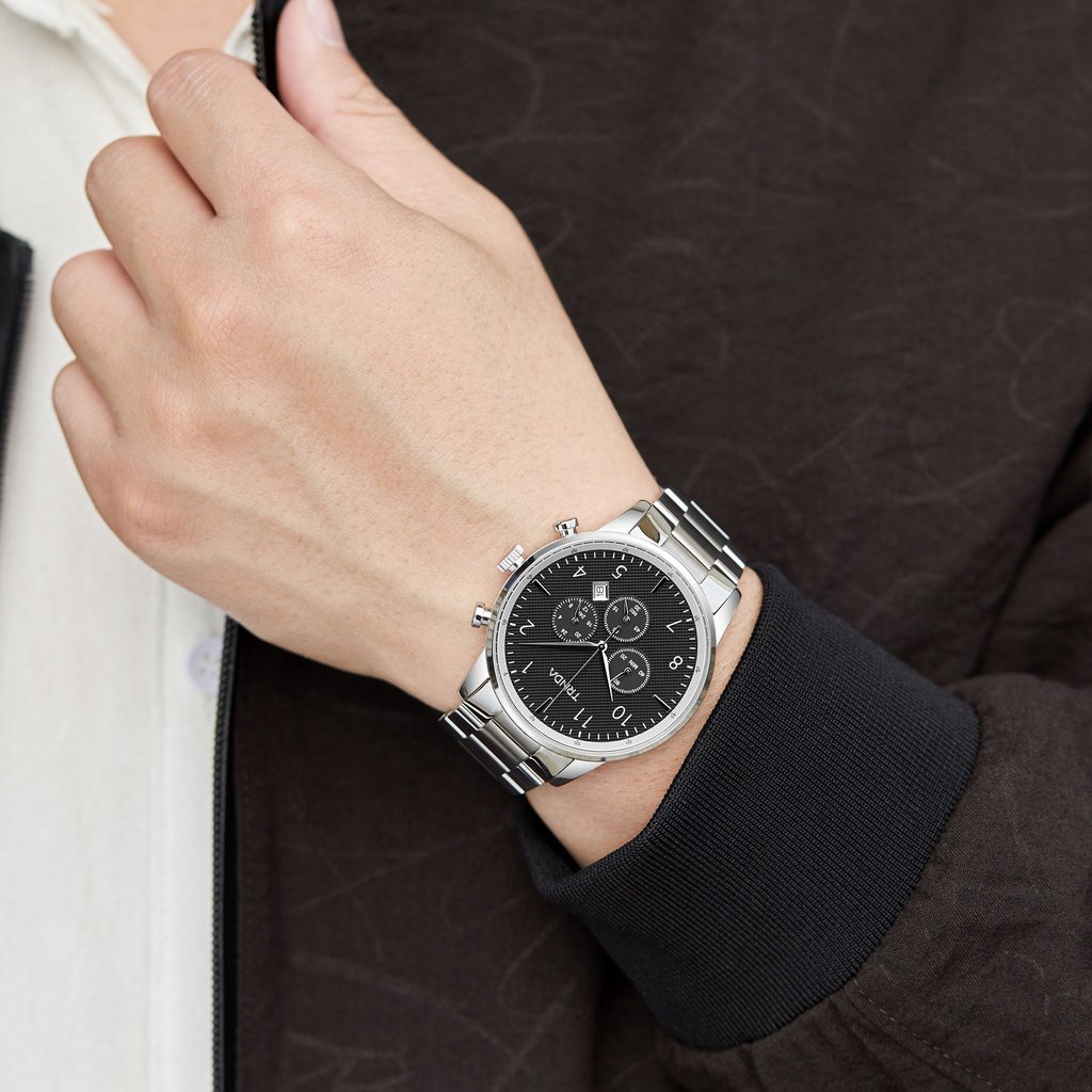 Trnda Men's Stainless Steel Watch, Charcoal Black Dial | Trnda43mm-1