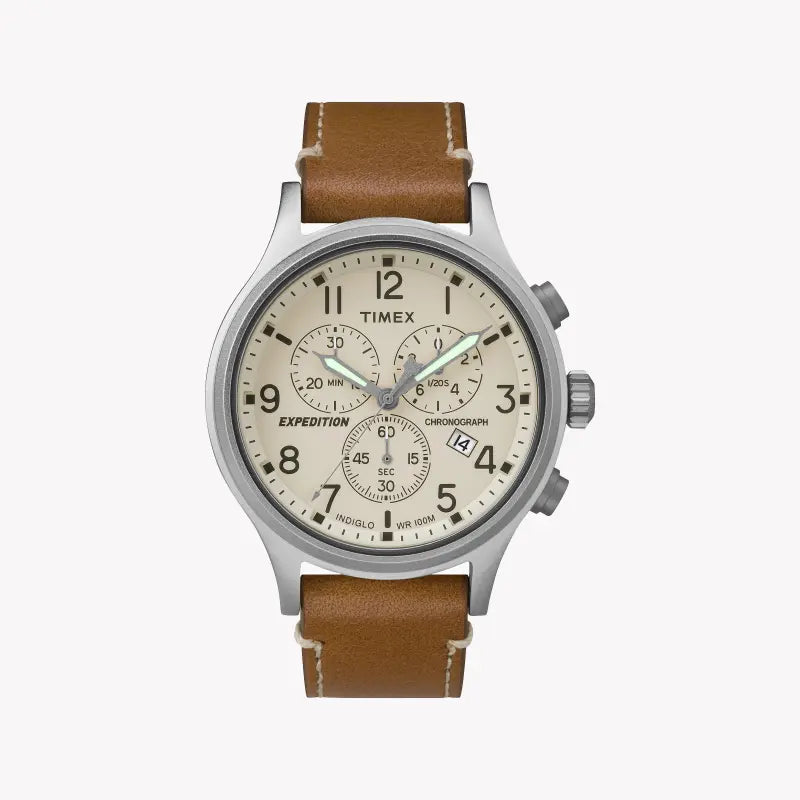 Timex Men's Brass Watch, Tan Leather, Off White Dial | Tw4b09200-0