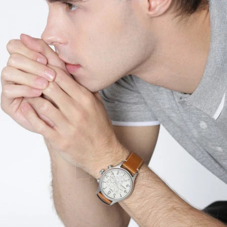 Timex Men's Brass Watch, Tan Leather, Off White Dial | Tw4b09200-3