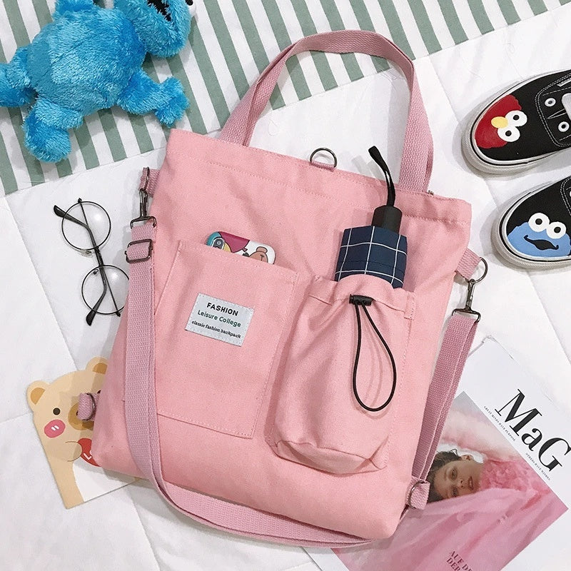 Canvas Bags Students Handbag with Pockets Preppy Backpack