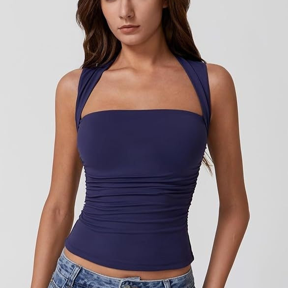 Summer Square-neck Tank Vest Ins Fashion Slim Solid Sleeveless Tops