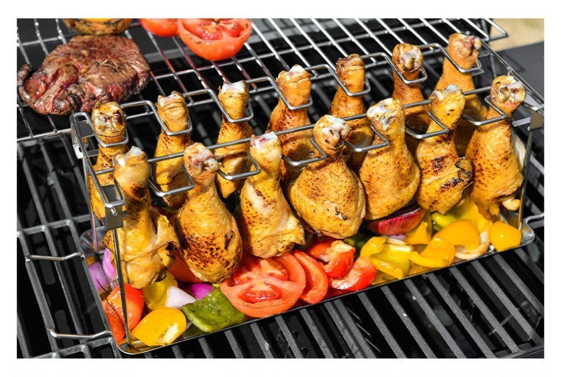 Portable Grilling Basket Mesh Clip Steel BBQ Rib Shelf Non-Stick Barbecue