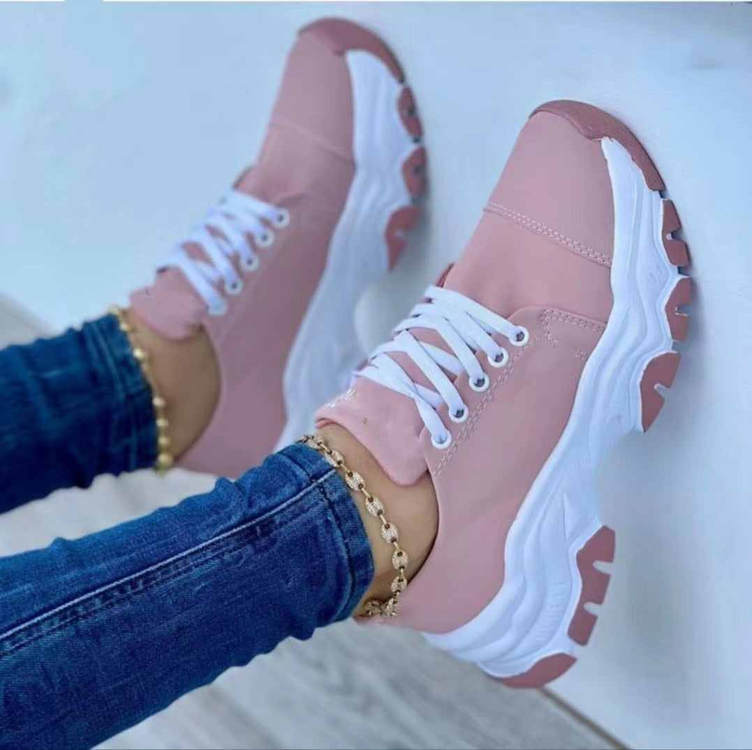 Round Head Thick Bottom Low-top Casual Shoes Lace Up Pumps