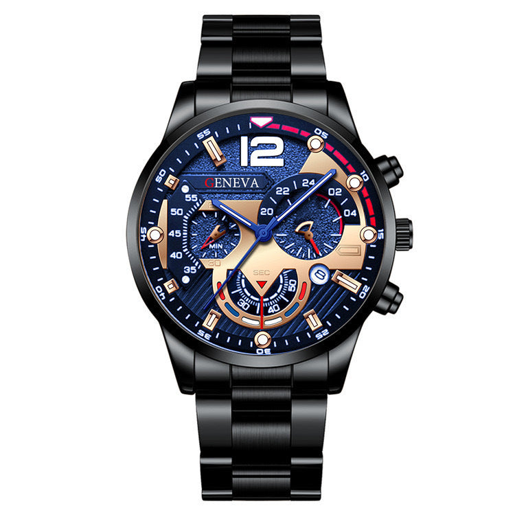 Popular Steel Strip Fashion Business Three Eye Quartz Watch Set Gifts
