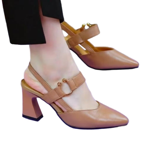 Closed Toe Back Chunky Heel Sandals Woman High-heeled Shoes