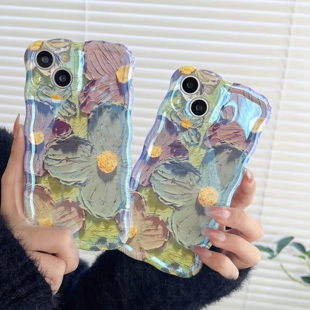 Retro Oil Painting Blu-ray Flowers Shockproof Case for Iphone