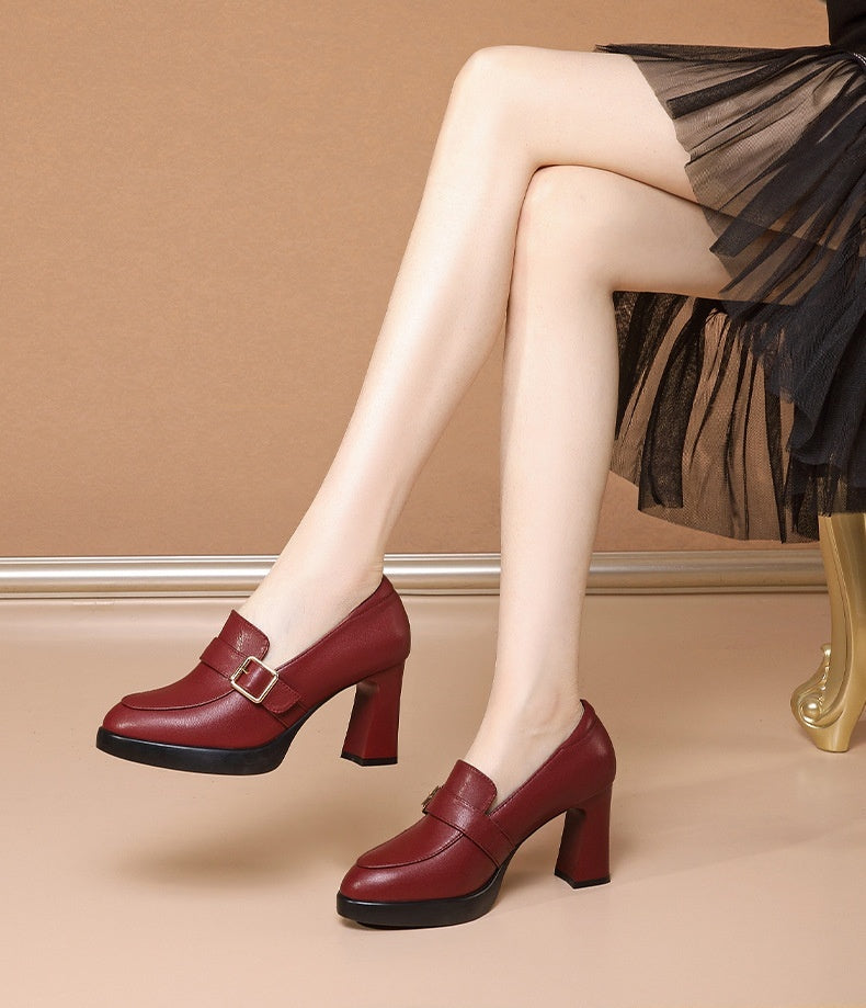 Comfortable Low-cut Square Buckle British Style High Heels