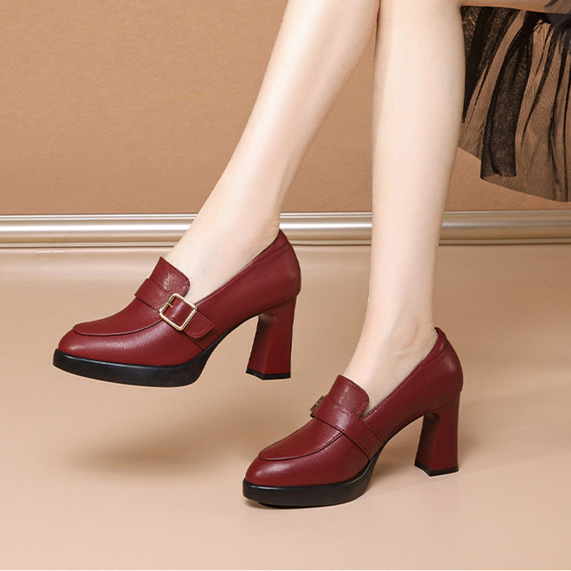 Comfortable Low-cut Square Buckle British Style High Heels
