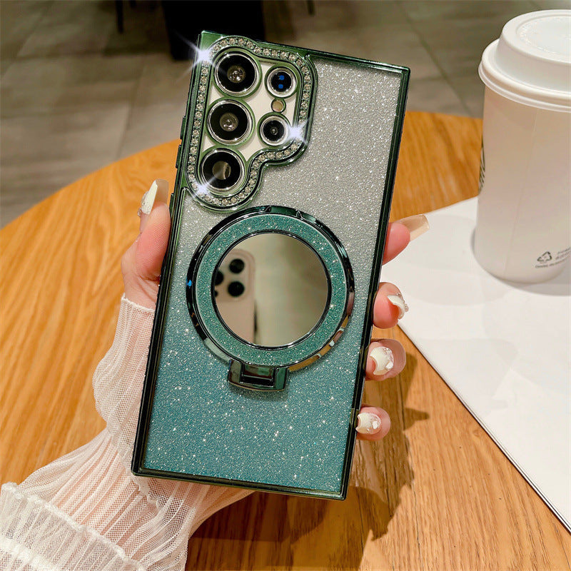 Rhinestone Glitter Magnetic Suction Mirror Bracket Drop-resistant Soft Case