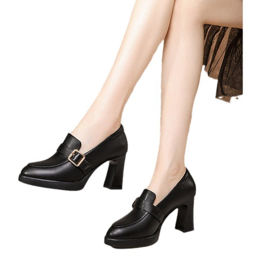 Comfortable Low-cut Square Buckle British Style High Heels