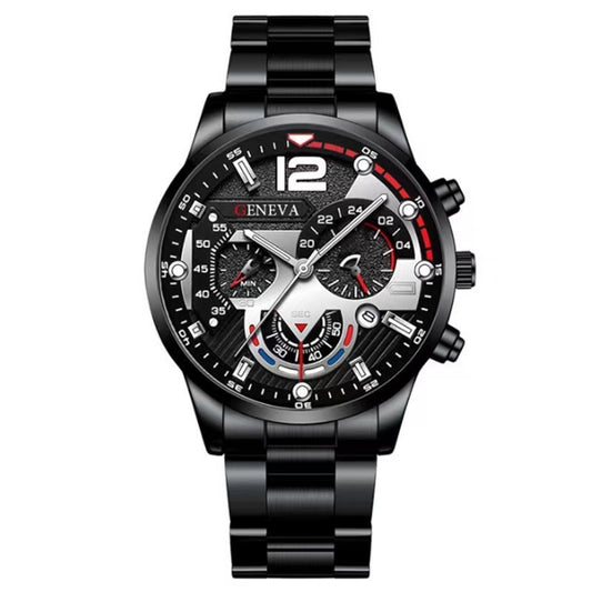 Popular Steel Strip Fashion Business Three Eye Quartz Watch Set Gifts