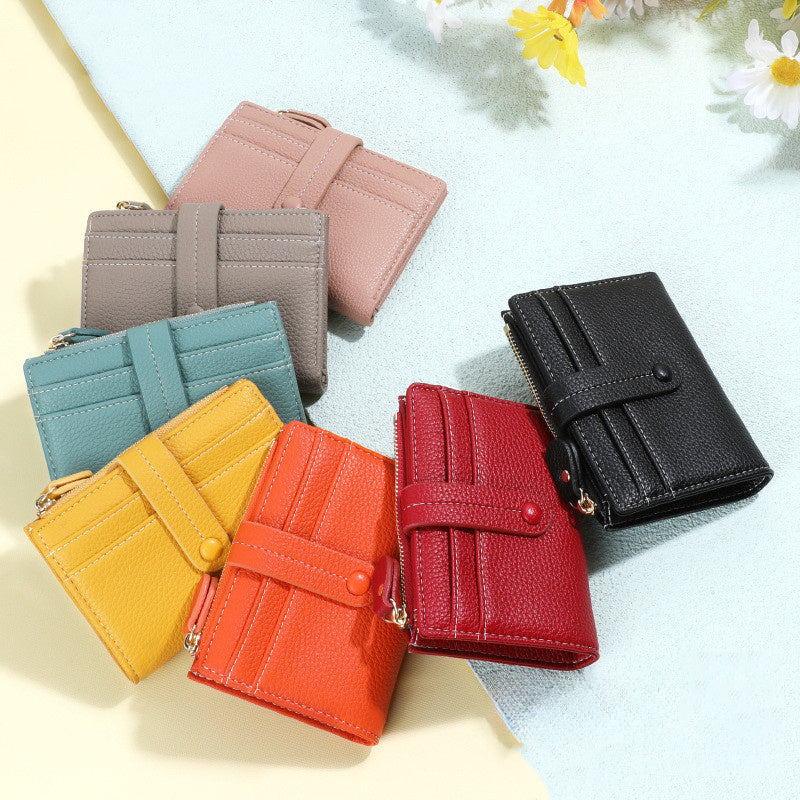 Women Short Wallets PU Leather Plaid Purses Solid Card Holder