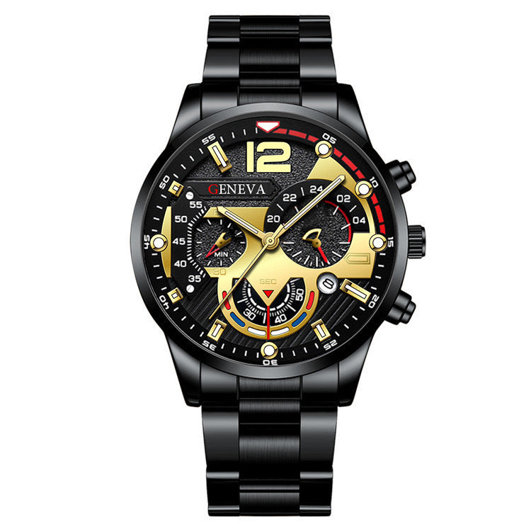 Popular Steel Strip Fashion Business Three Eye Quartz Watch Set Gifts