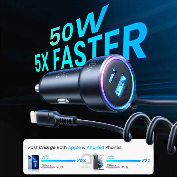 Brave 3 in 1 Wired Car Charger Lightning B-23
