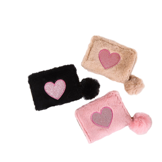 Plush Coin Purse Love Embroidered Zipper