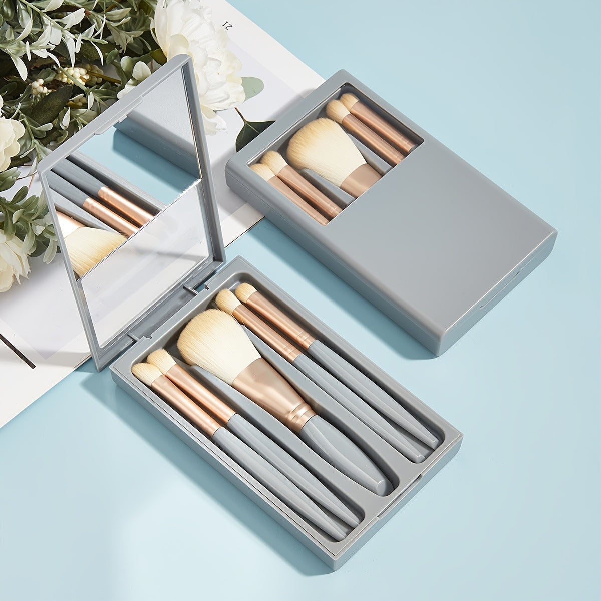 Makeup Brushes with Mirror Travel Set