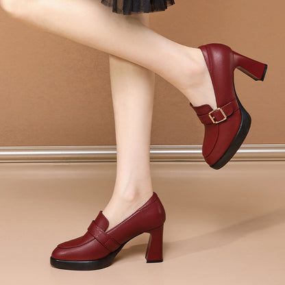 Comfortable Low-cut Square Buckle British Style High Heels