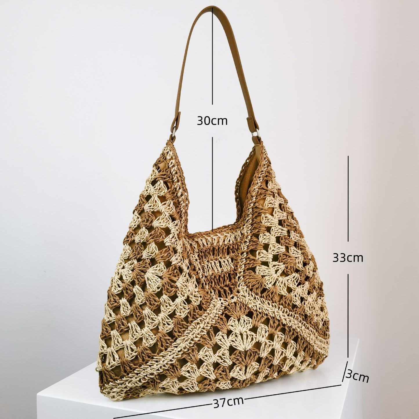 Handmade Straw Woven Hollow Contrast Color Weave Shoulder Bag