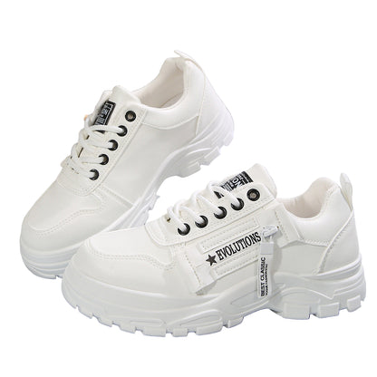 Lace-up Sports Shoes with Side-Zipper Design Round-toe Casual Shoes