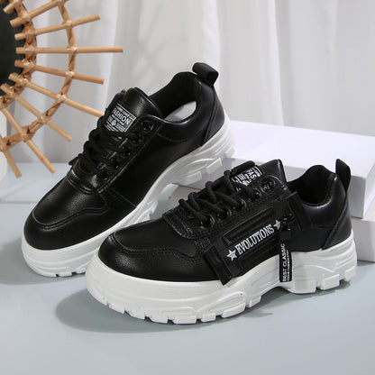 Lace-up Sports Shoes with Side-Zipper Design Round-toe Casual Shoes