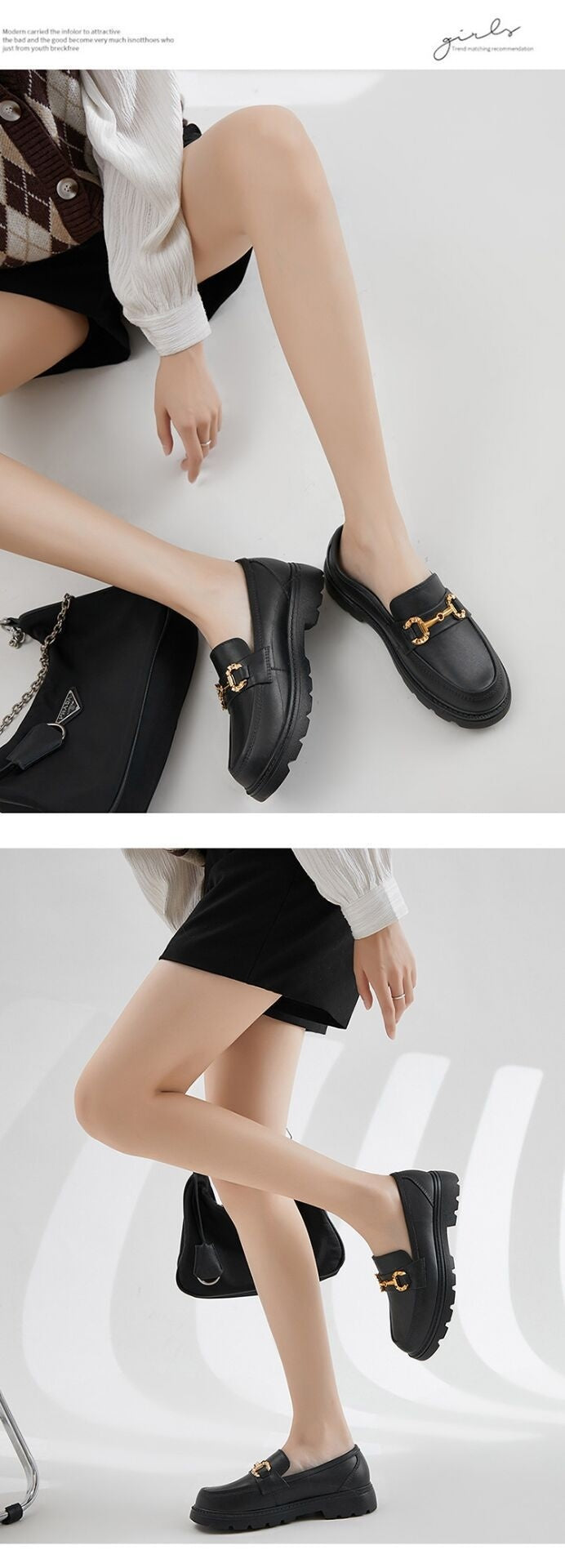 Retro Small Golden Button Round Toe PVC Slip-on Platform Shoes