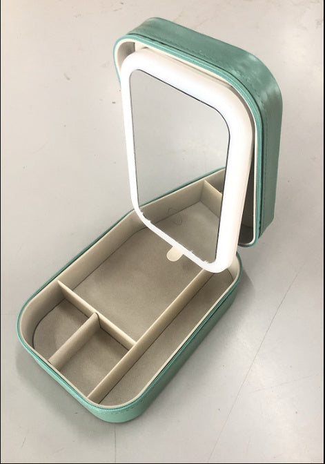 Makeup Storage Box with LED Light Mirror Portable Travel