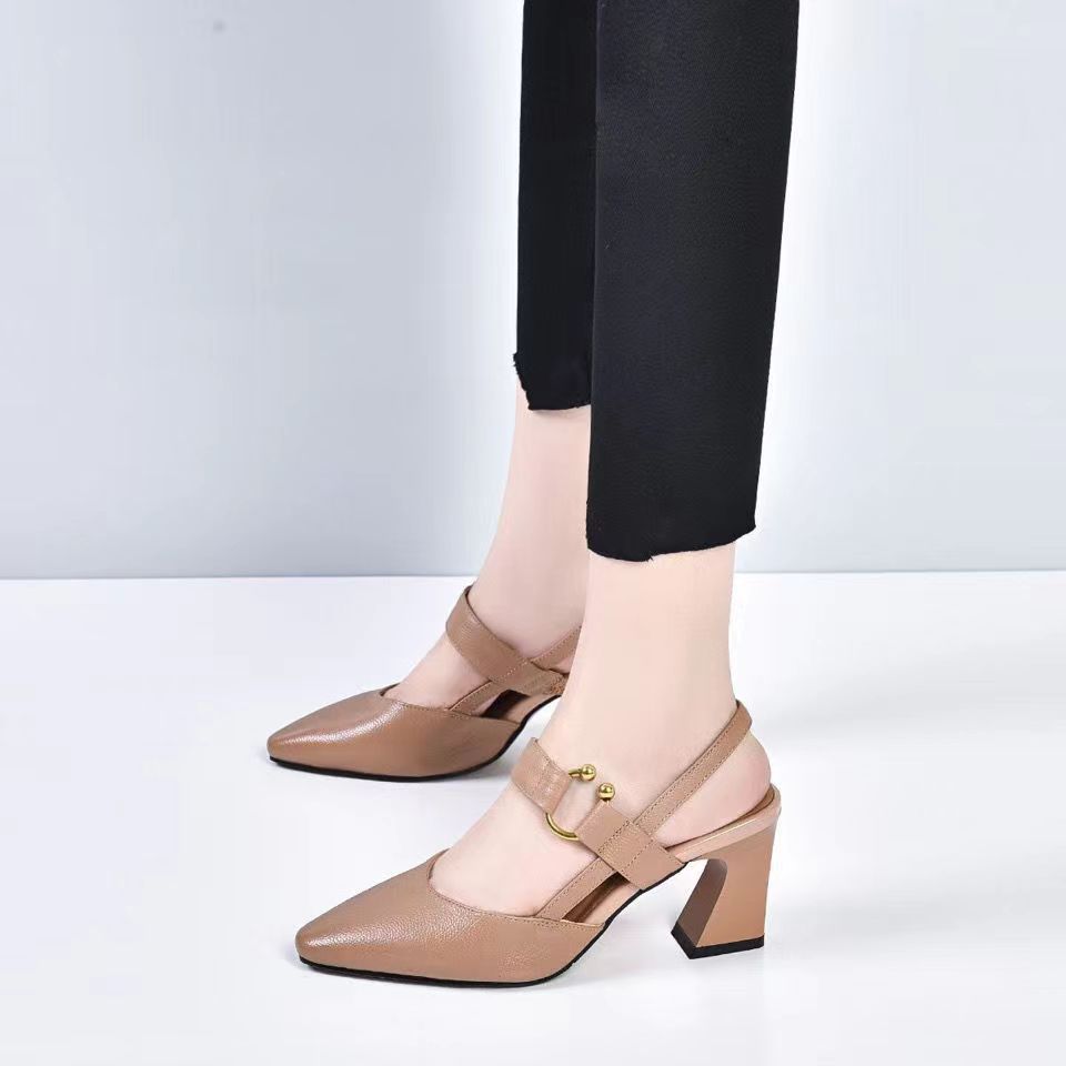 Pointed Toe High Heel Toe Box Sandals Chunky Heel