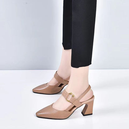 Pointed Toe High Heel Toe Box Sandals Chunky Heel