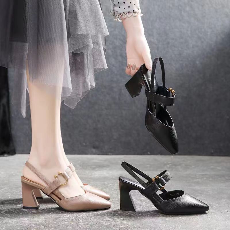 Pointed Toe High Heel Toe Box Sandals Chunky Heel