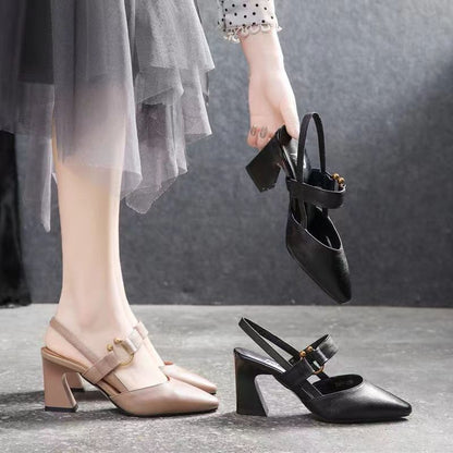 Pointed Toe High Heel Toe Box Sandals Chunky Heel