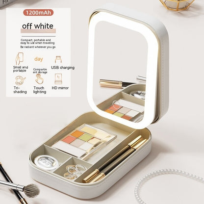 Makeup Storage Box with LED Light Mirror Portable Travel