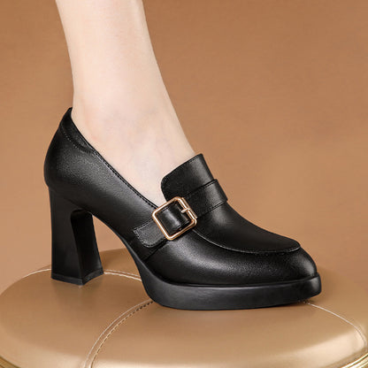 Comfortable Low-cut Square Buckle British Style High Heels