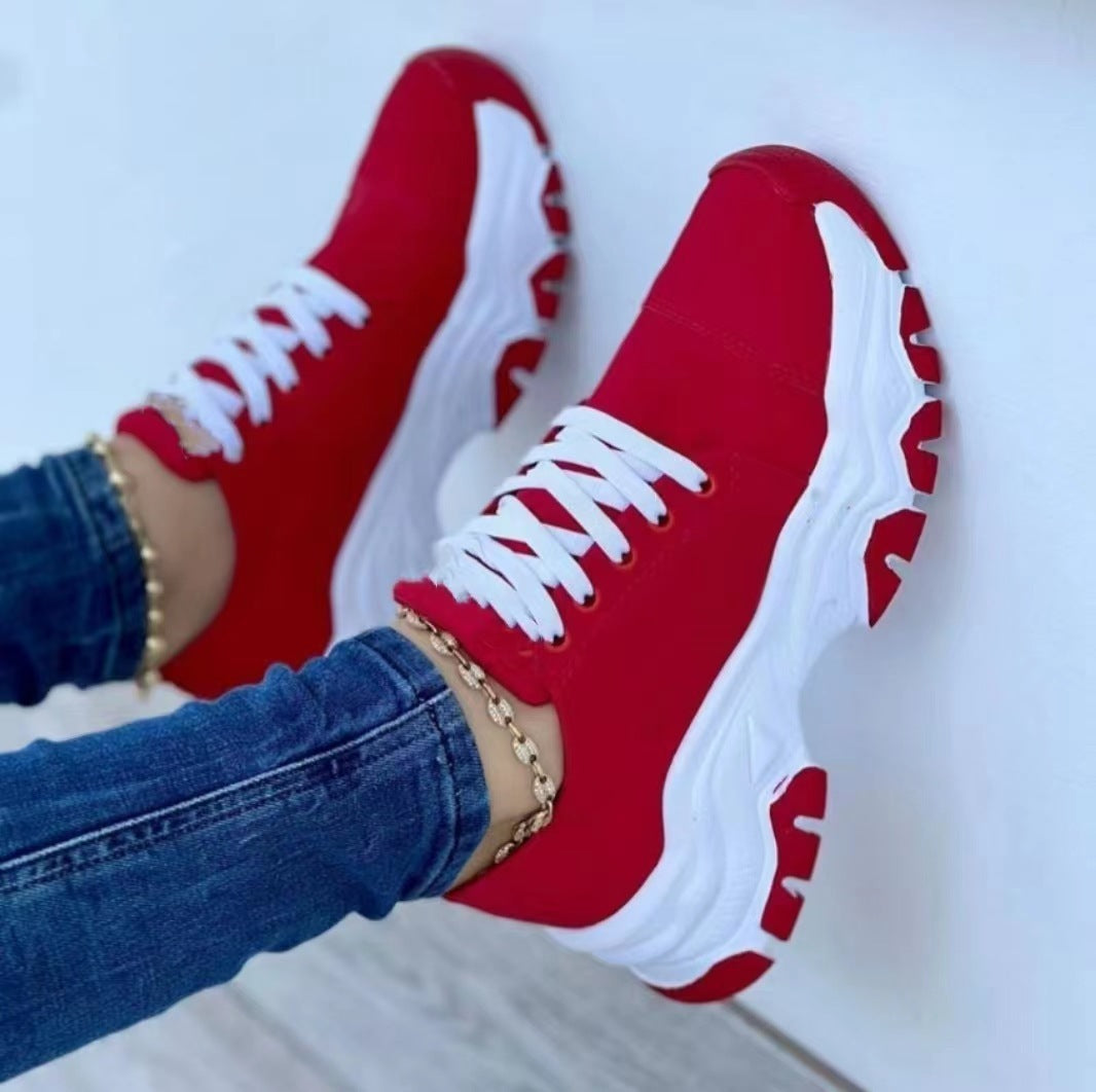 Round Head Thick Bottom Low-top Casual Shoes Lace Up Pumps