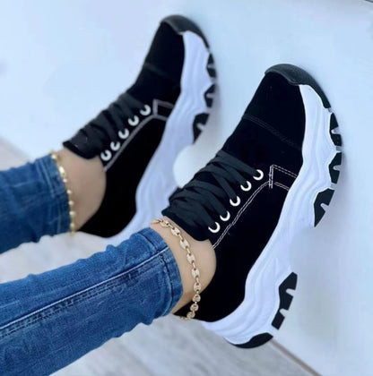 Round Head Thick Bottom Low-top Casual Shoes Lace Up Pumps
