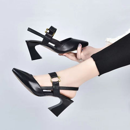 Pointed Toe High Heel Toe Box Sandals Chunky Heel