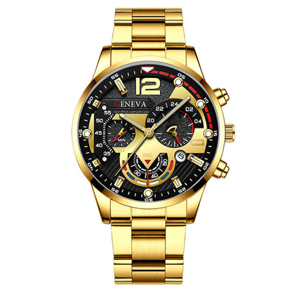 Popular Steel Strip Fashion Business Three Eye Quartz Watch Set Gifts