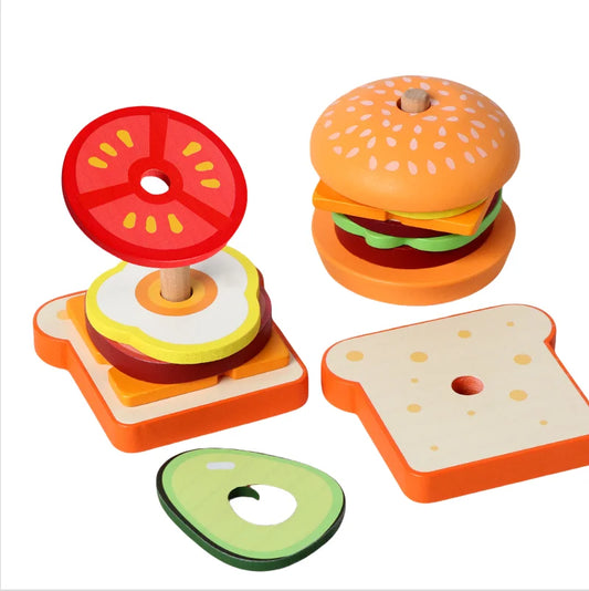 Wooden Burger Sandwich Stacking Toys